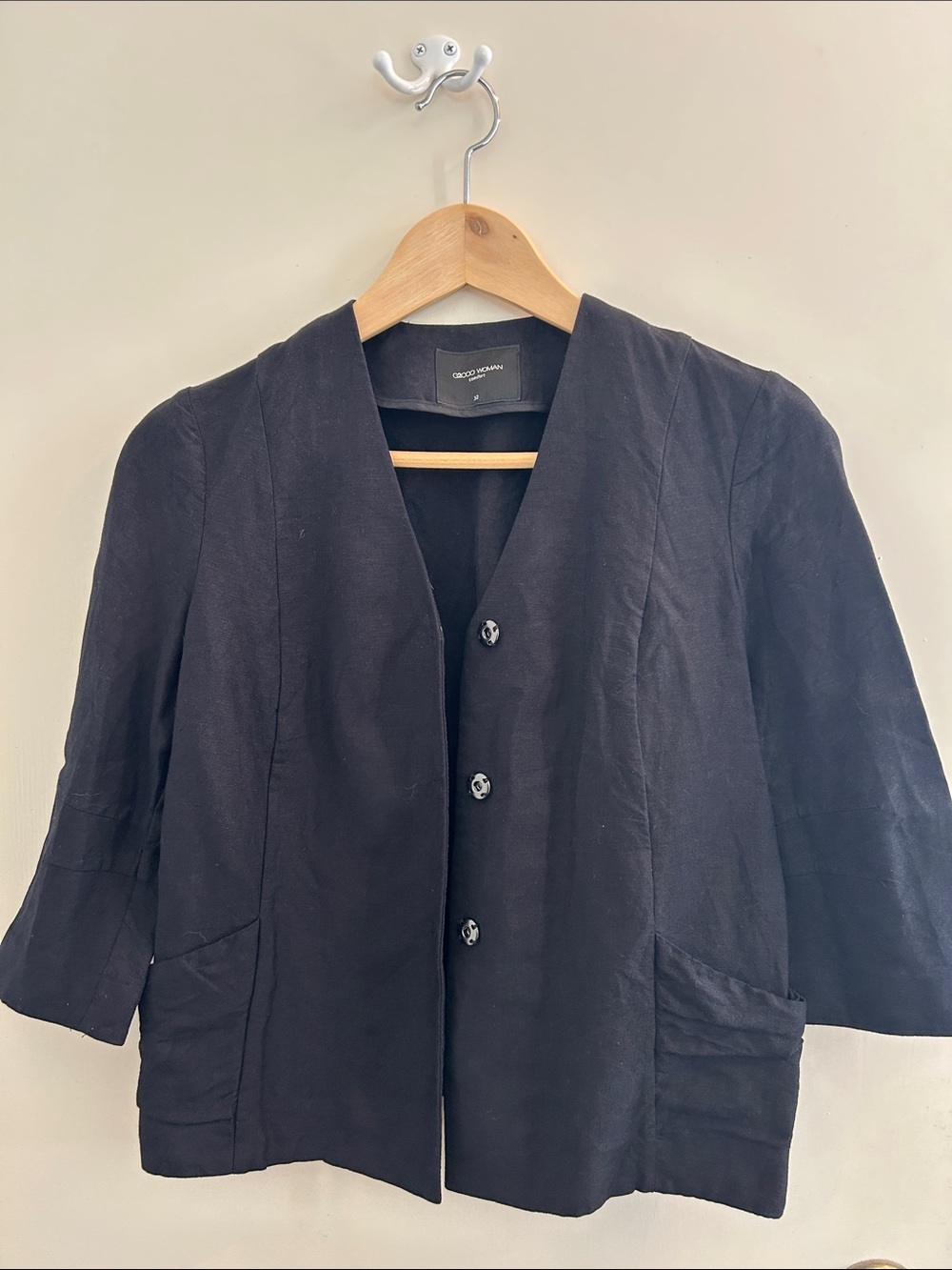Black Collarless Button-Front Jacket
